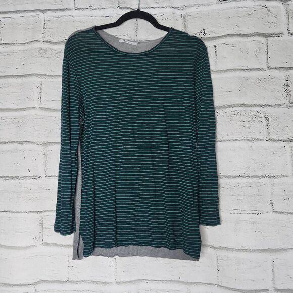 T Alexander Wang Striped Linen Silk Blend Knit Long Sleeve Shirt Blue Green - Picture 1 of 14